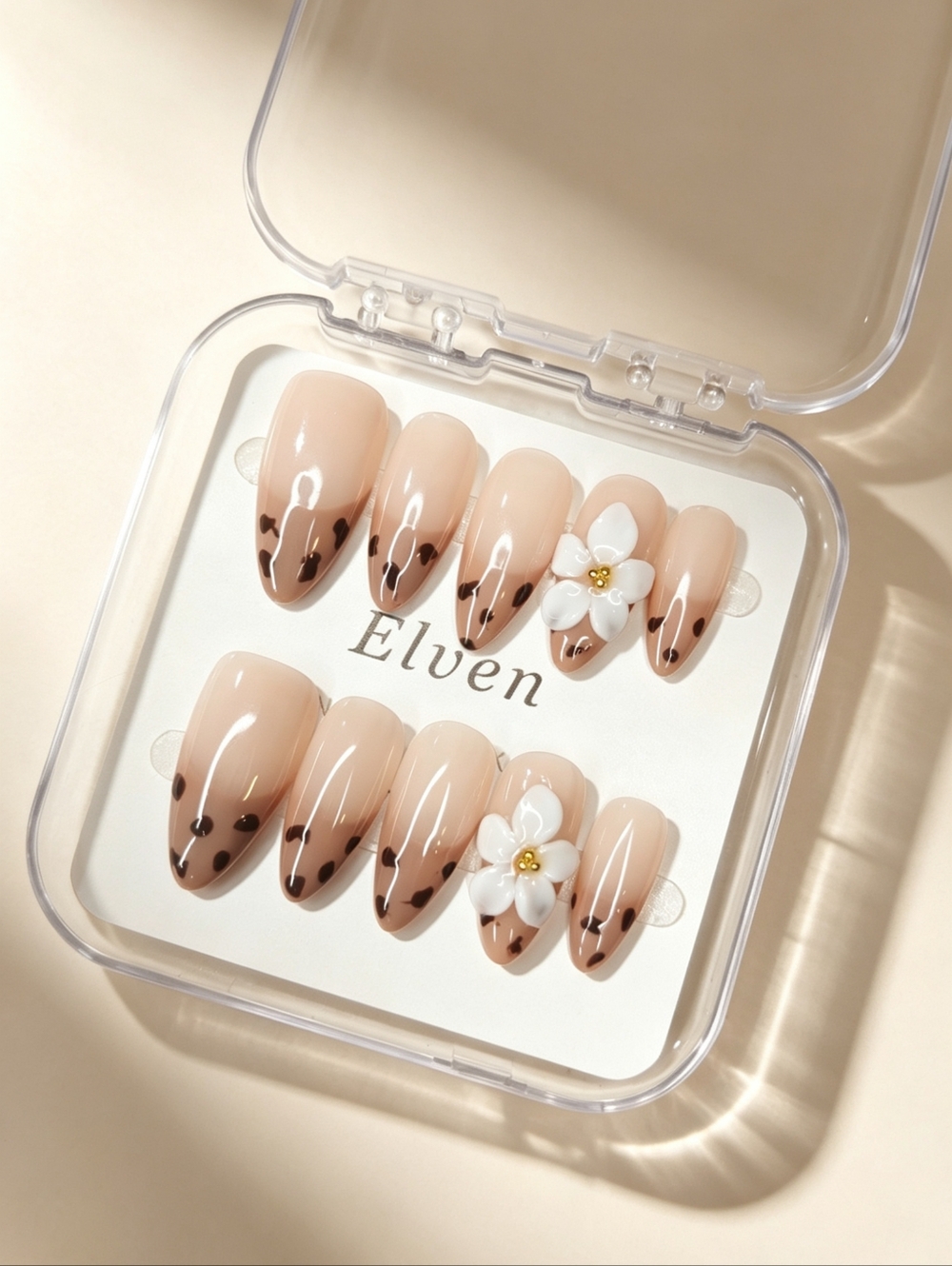 Nude and Brown French Tips Handmad Press-On Nails Almond Shape